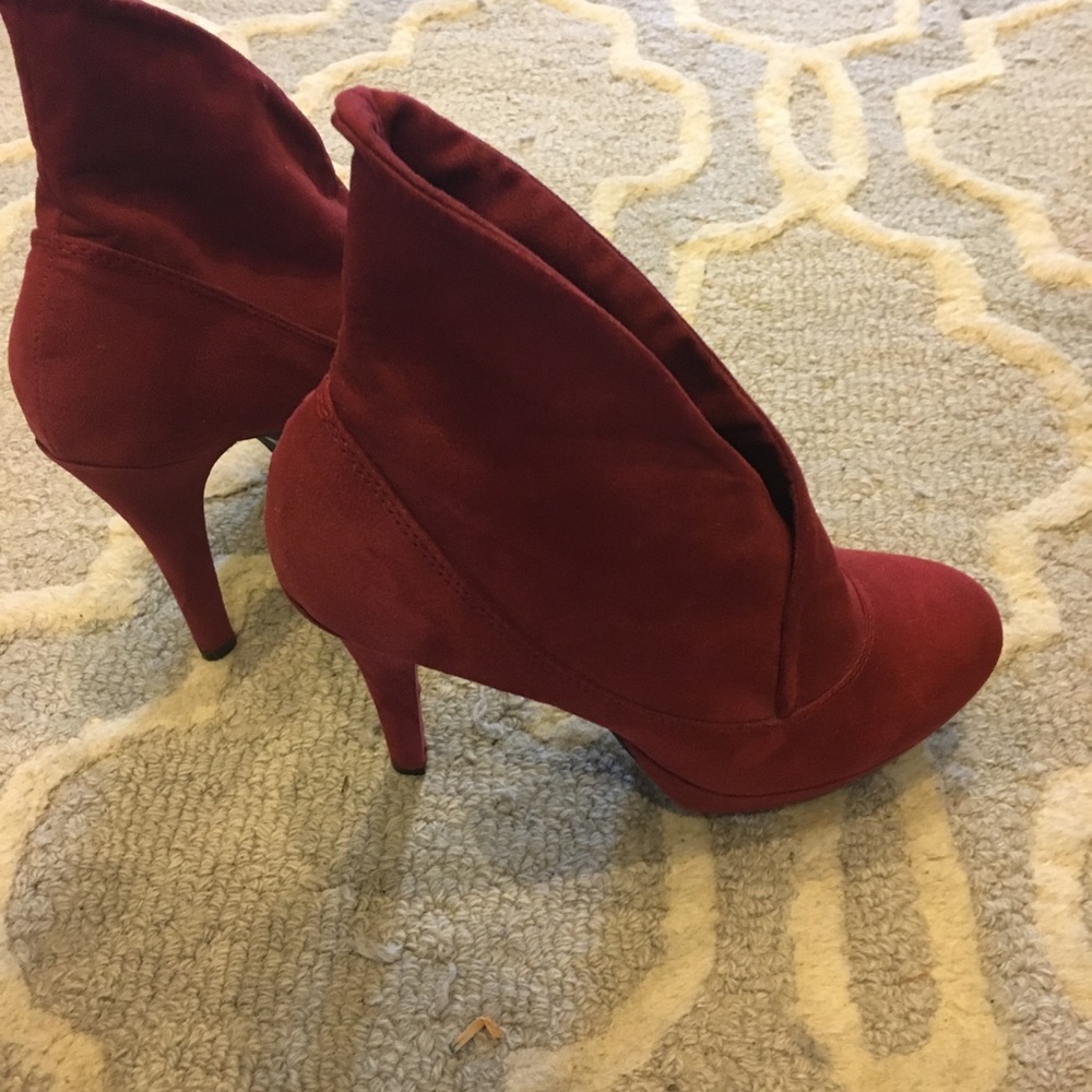 Red booties with platform and high heel.